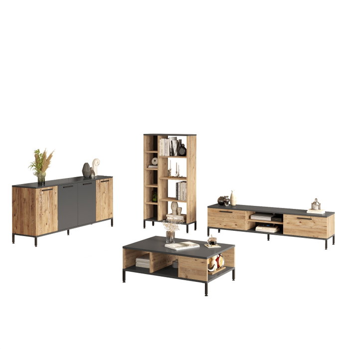 Hanah Home Conjunto de muebles de salón Rl6-Aa en Pino Atlántico y Antracita Hanah Home Conjunto de muebles de salón Rl6-Aa en Pino Atlántico y Antracita